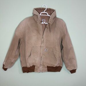 Vintage Carhartt J131 Active Jacket 2XL USA Brown Duck Canvas Hooded Workwear